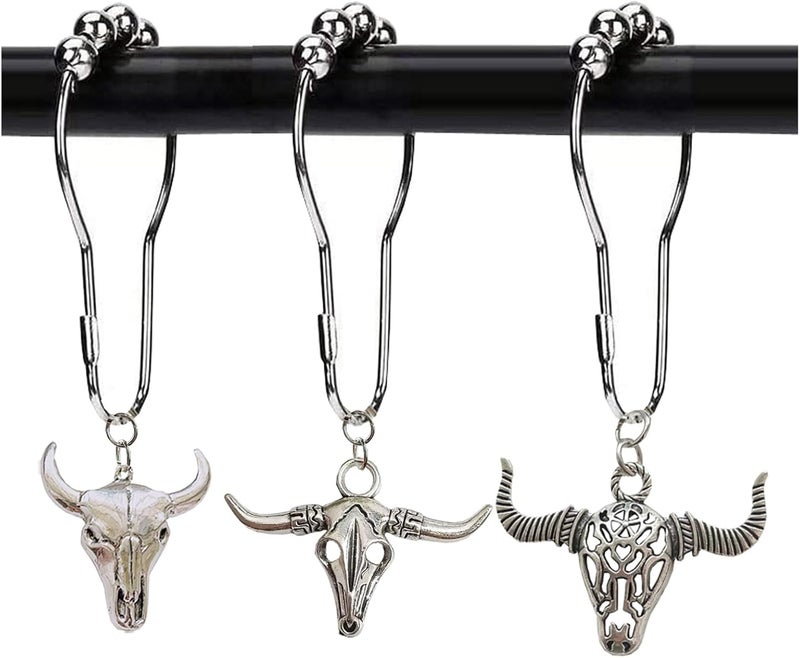 Daxingbu Cow Shower Curtain Hooks Rings,12Pcs Rustproof Stainless Steel Bull Skulls Pendants Accessories,Western Wildlife Farmhouse Rustic Farm Style Decorative Home Bathroom - Image 4